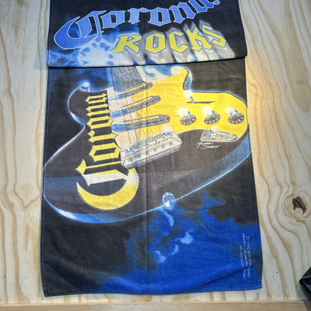 Corona Rocks Electric Guitar Beach Towel Blue Yellow Michael Searle Art